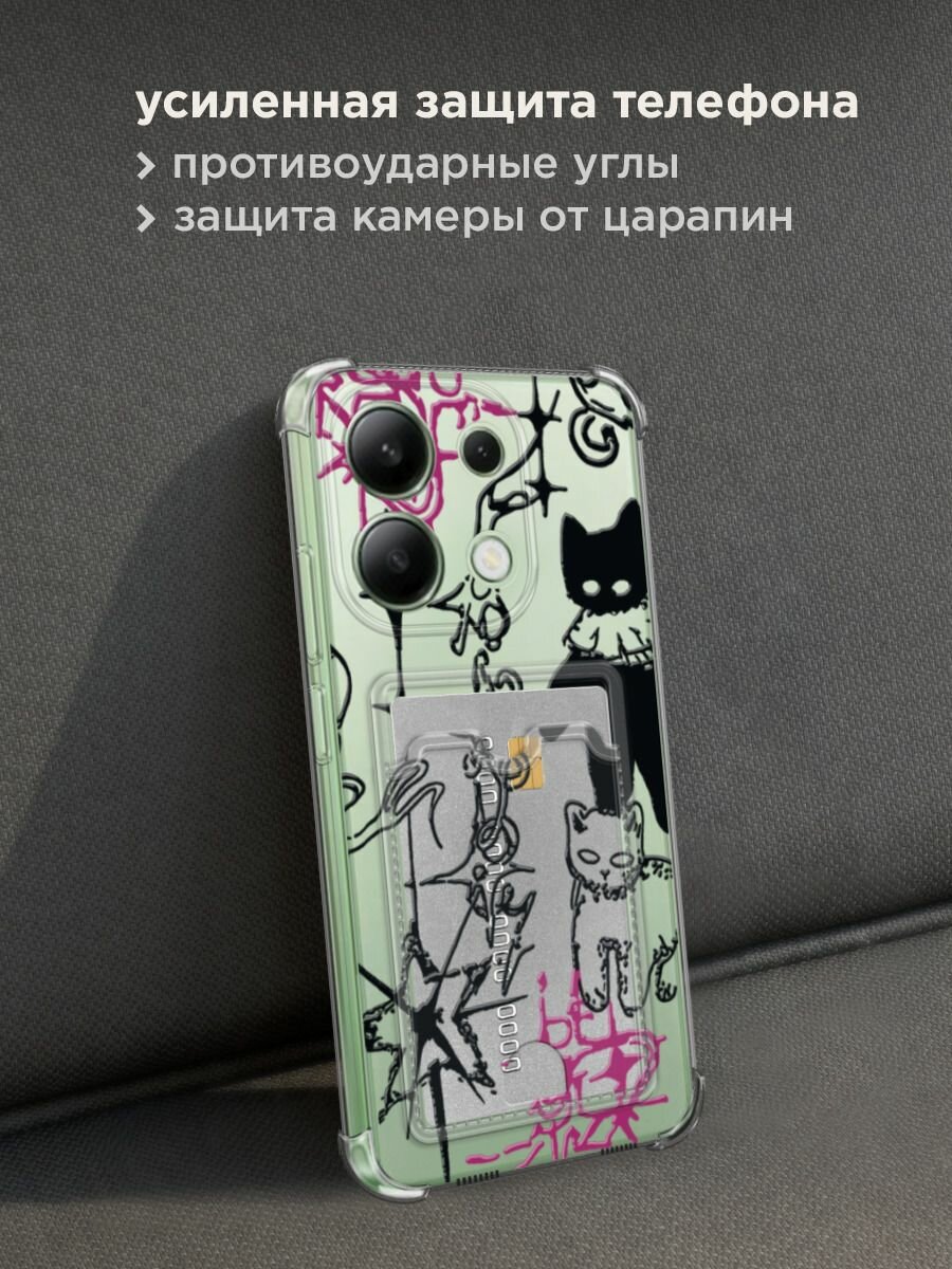 Чехол на Xiaomi Redmi Note 13 4G (Global) (Сяоми Редми Нот 13 4G) с картой и принтом "Готические котики" — фото 1