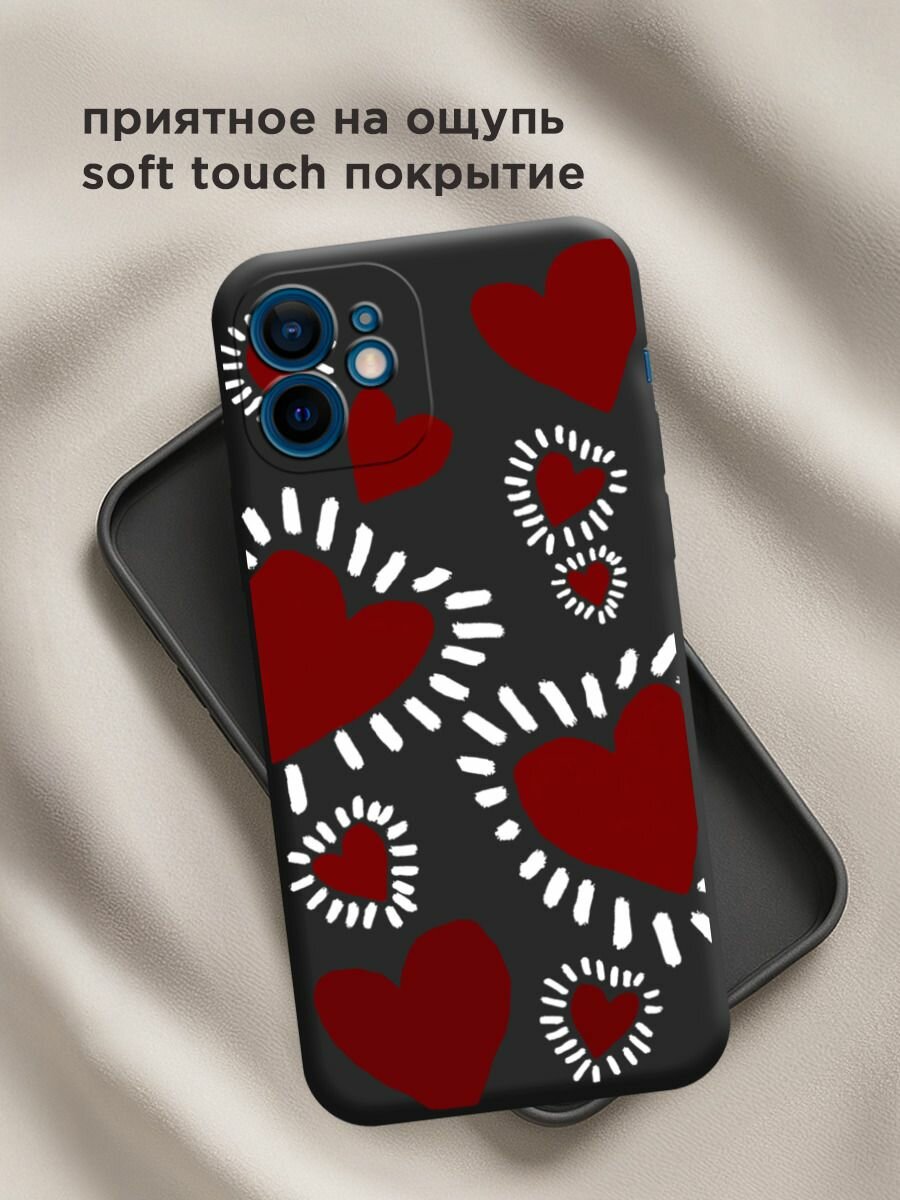 Чехол на Apple iPhone 12 mini / Айфон 12 мини с принтом "Бордовые сердца 2" — фото 1