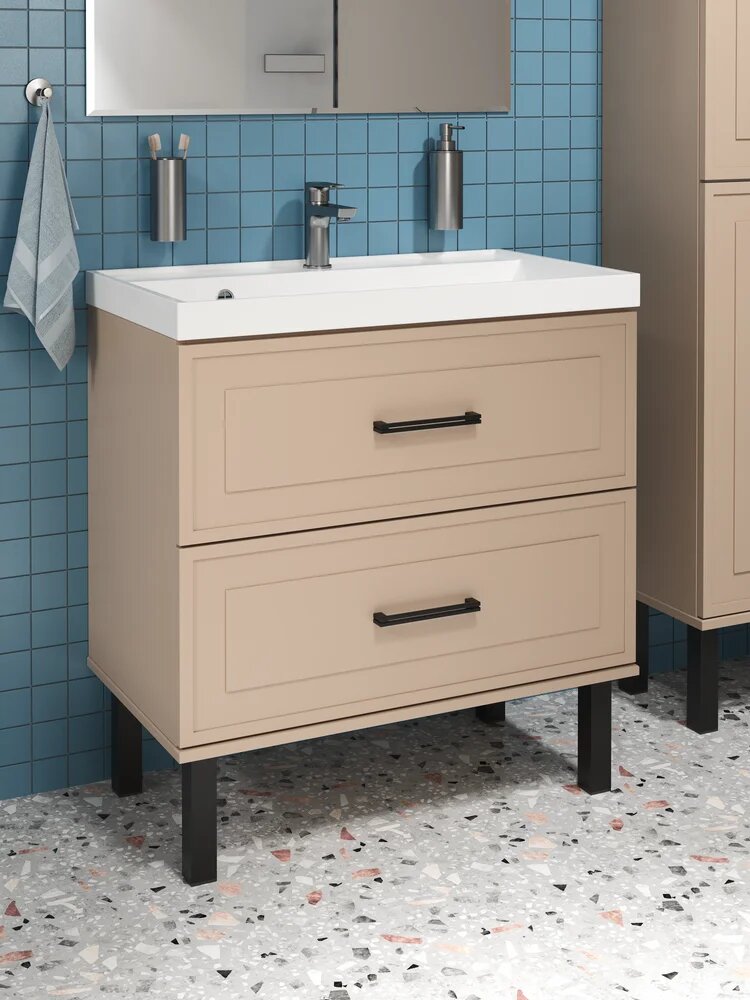 Тумба с раковиной STWORKI Хадстен 80 подвесная 80 4 см классика с ящиками прямоугольная из МДФ коричневая