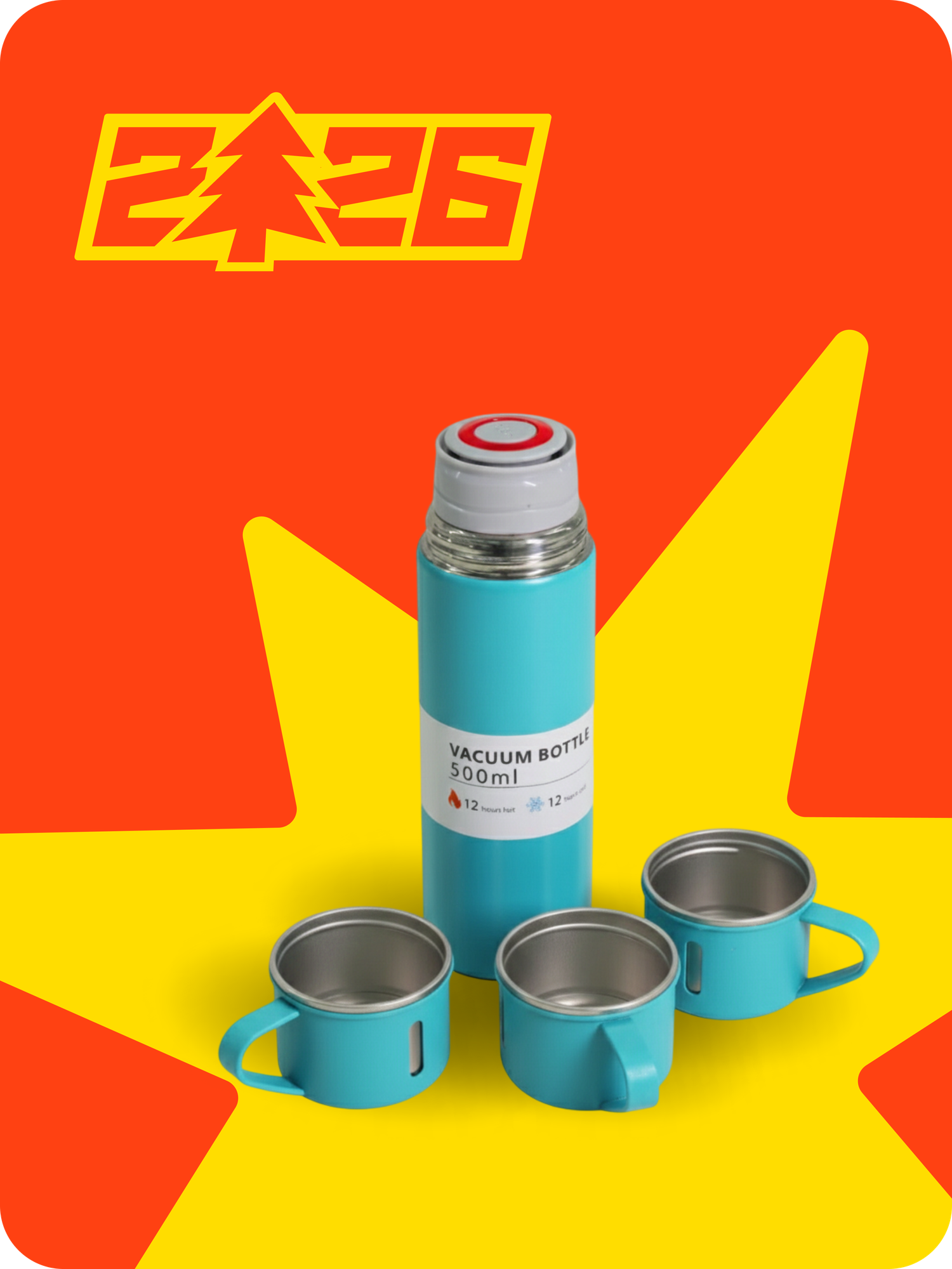 Термос-термокружка для напитков, набор с 3 чашками, 500 мл , подарочный