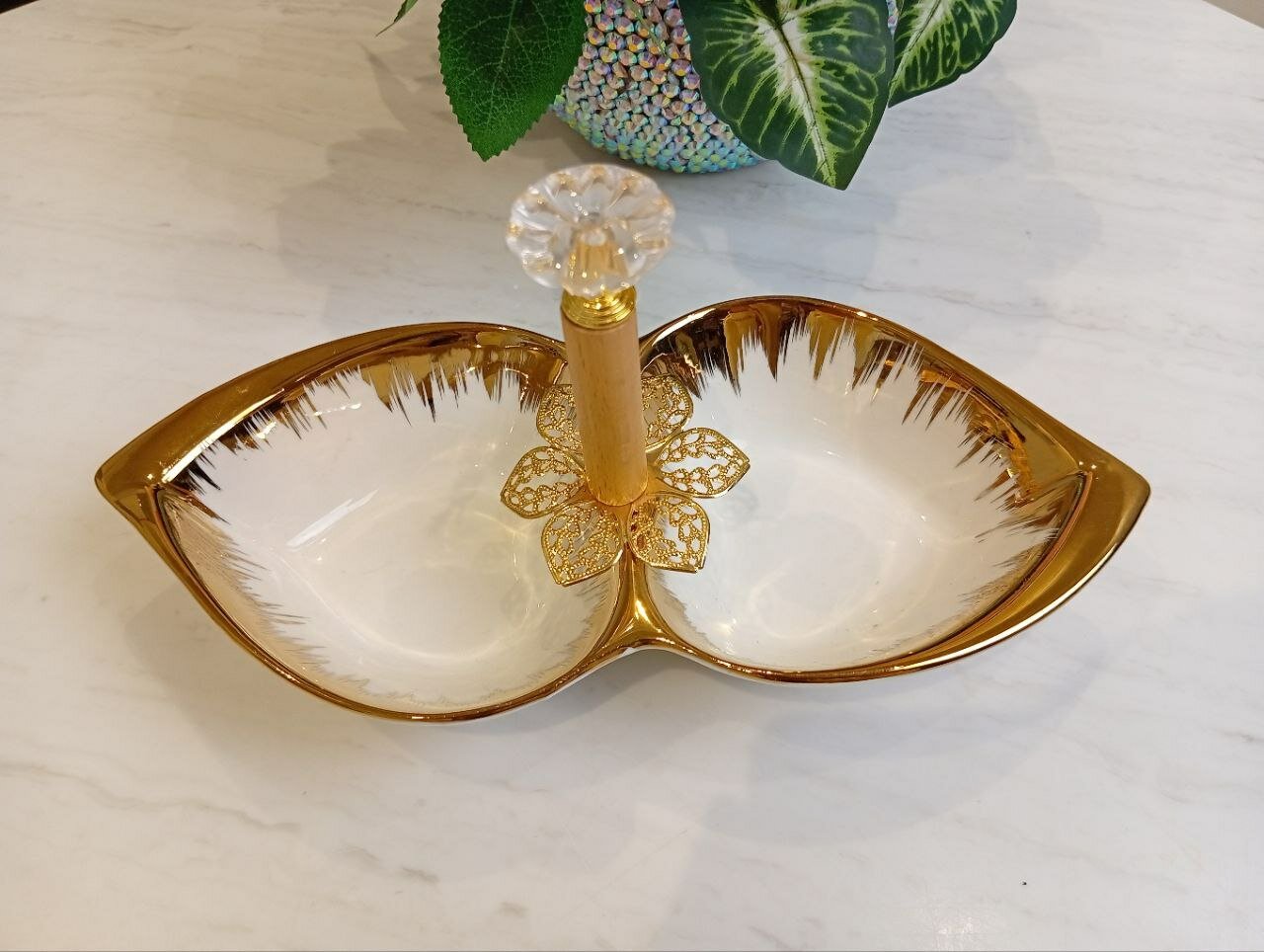 Менажница в виде цветка для орехов и сухофруктов, золотой, 2 шт