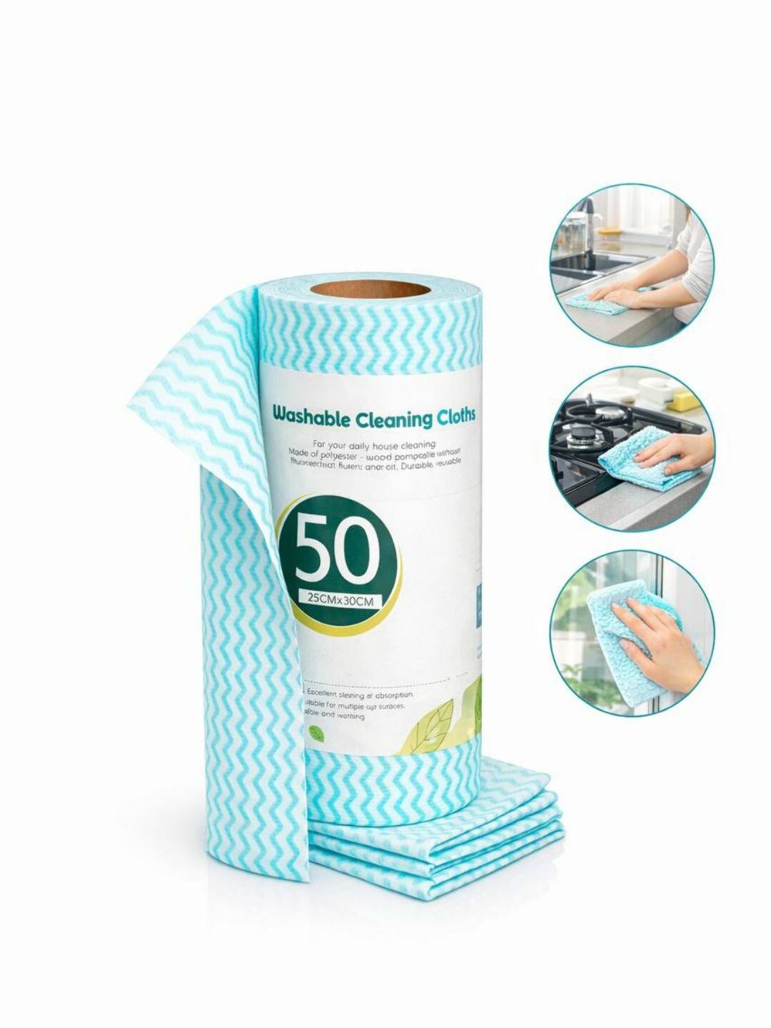 Многоразовые салфетки для уборки в рулоне, моющиеся, 50 шт, 25×30 см