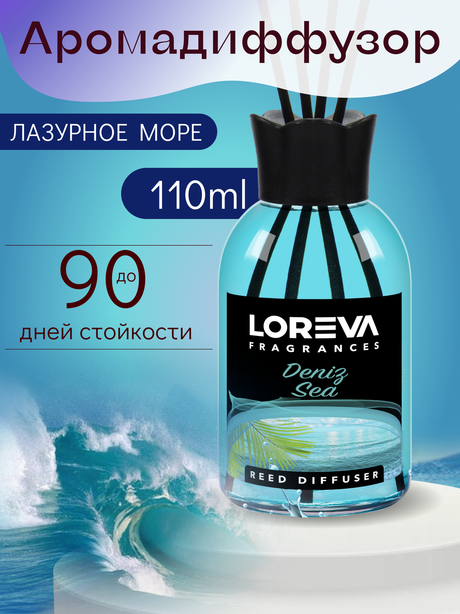 Аромадиффузор для дома с палочками LOREVA Море 110 ml подарочный