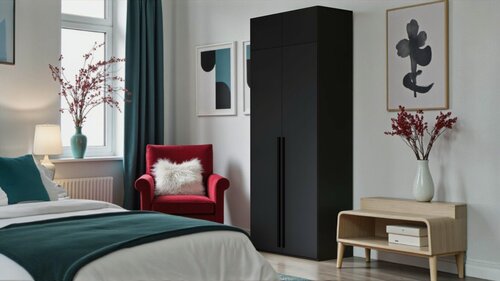 Изображение товара Распашной двухсекционный шкаф Лорена Пакс-2 с антресолью Черныи 0190 PE NOW 80x40x230 см, черный Фиеста