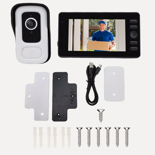 Изображение товара Беспроводной видеодомофон с разрешением 1080p, широкоугольным объективом 110°, интеллектуальным Wi-Fi и 4,3-дюймовым дисплеем.