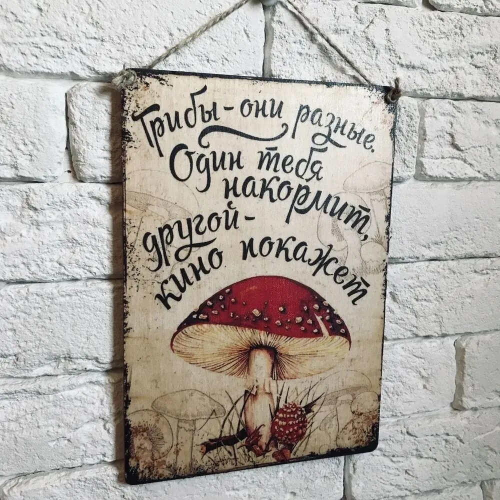 Табличка деревянная "Грибы они разные"