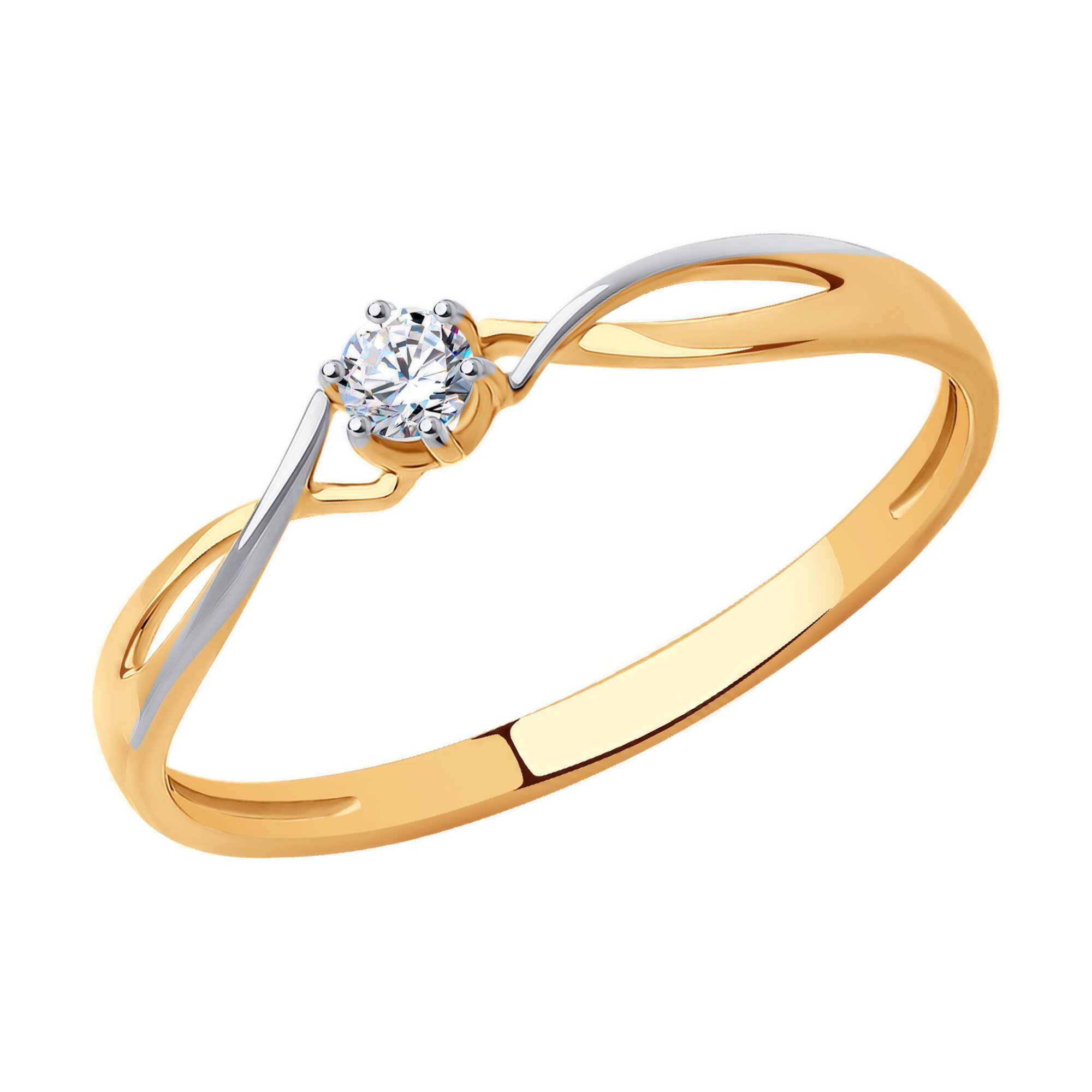 Кольцо помолвочное Diamant online, красное золото, 585 проба, фианит, размер 16, прозрачный