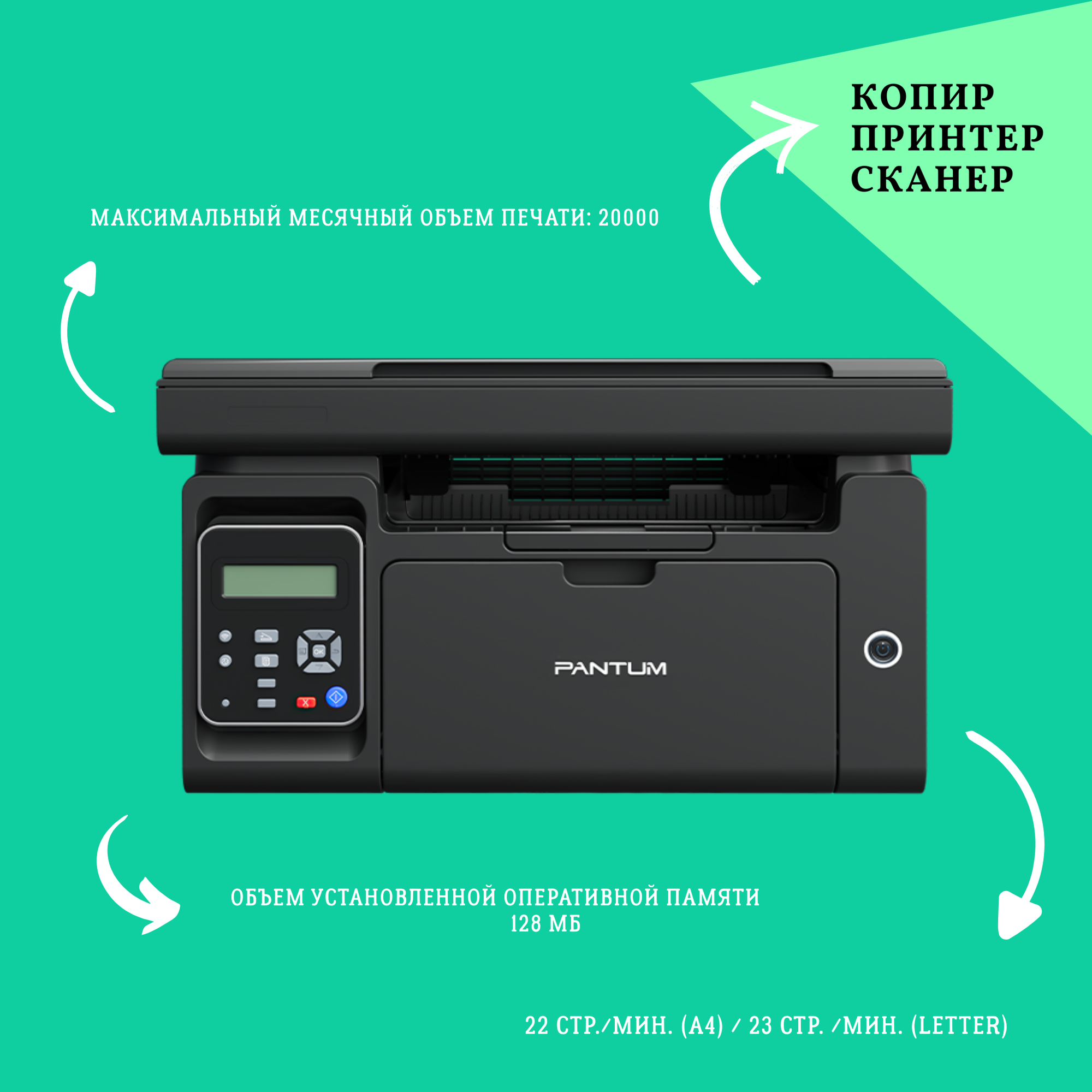 Лазерный принтер-МФУ Pantum M6503, черно-белый, для офиса, настольный, A4 — фото 1