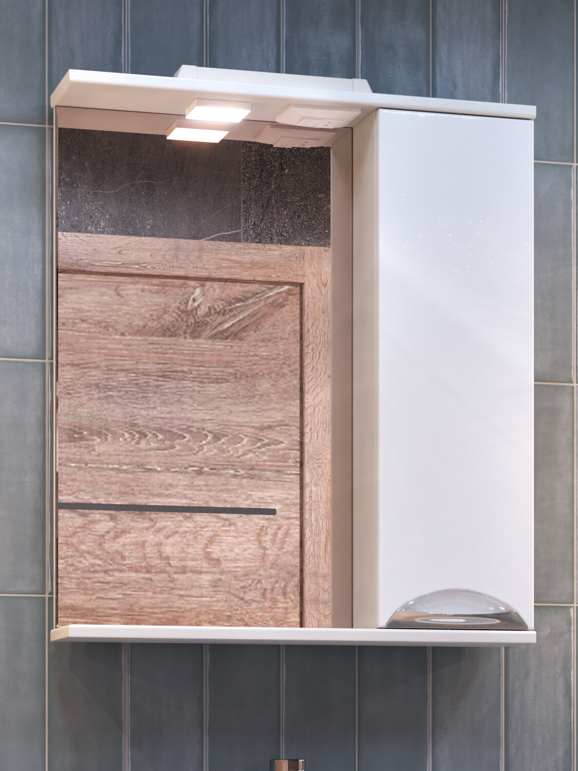 Зеркало в ванную с шкафом Каллао с полками с подсветкой 60х15.6х70 см Белый / Зеркальный