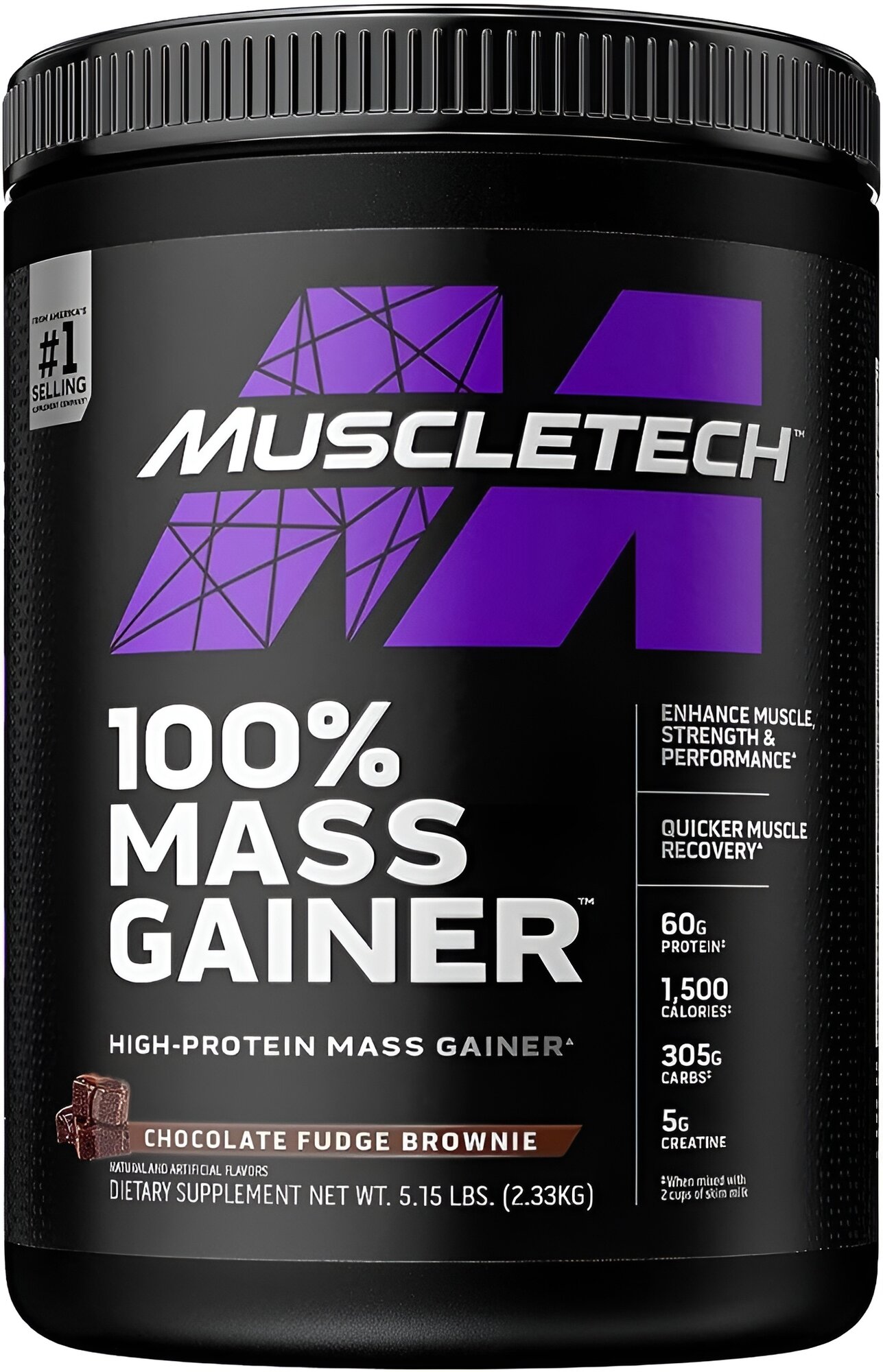 Гейнер MuscleTech 100% Mass Gainer, для набора массы, шоколадное брауни, 2,33 кг