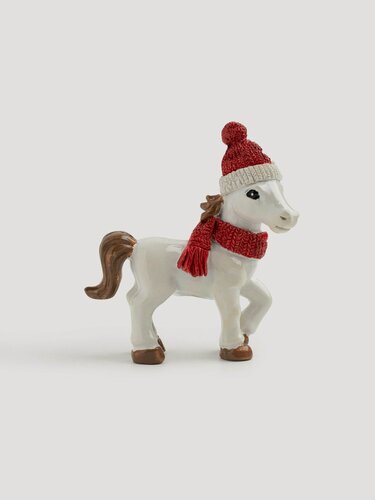 Изображение товара Статуэтка, 8 см, полирезин, молочная, Лошадка в шапке и шарфе, Horse christmas