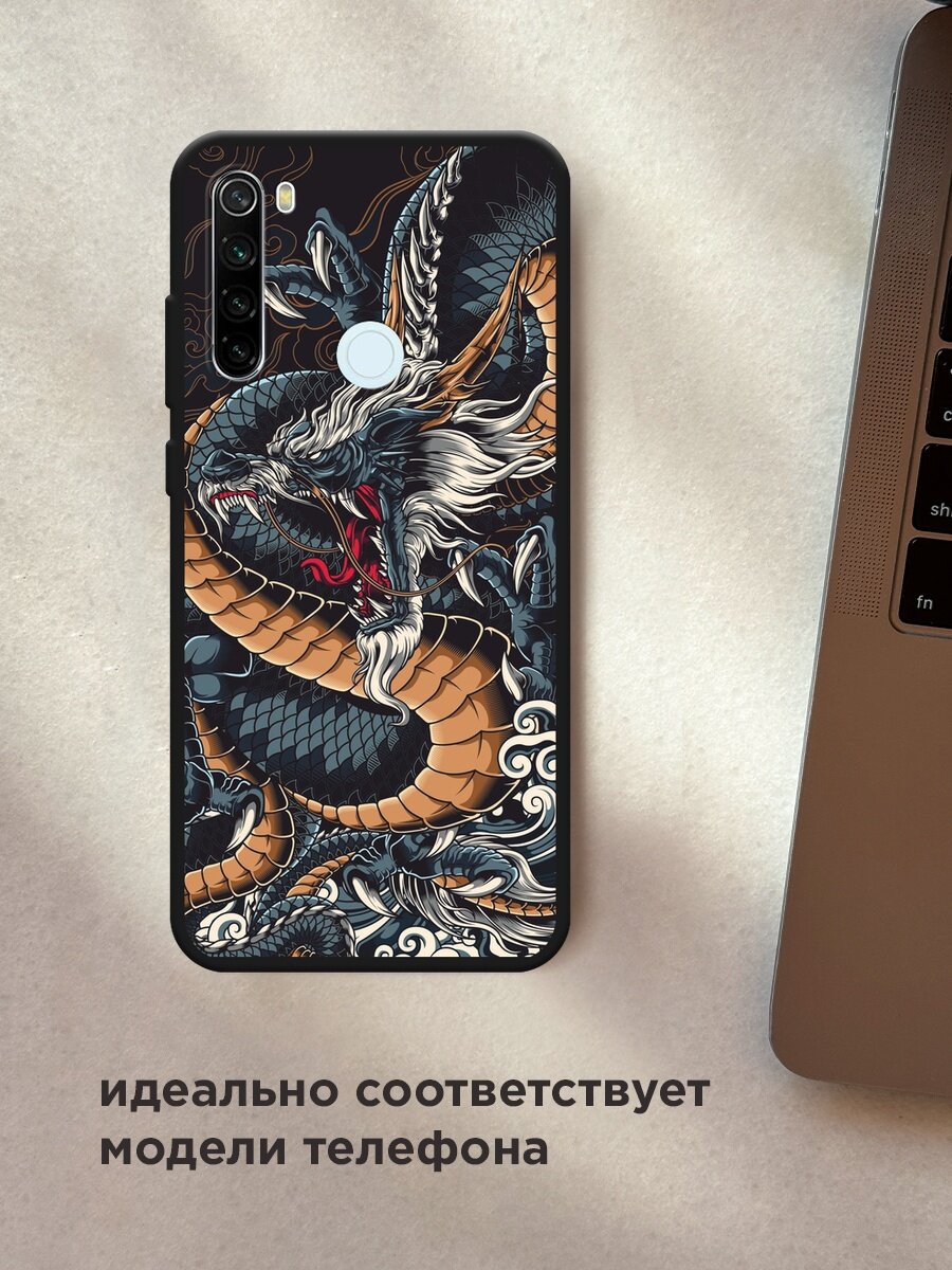 Черный матовый чехол на Xiaomi Redmi Note 8T / Сяоми Редми Нот 8Т с принтом "Japanese Dragon" — фото 1