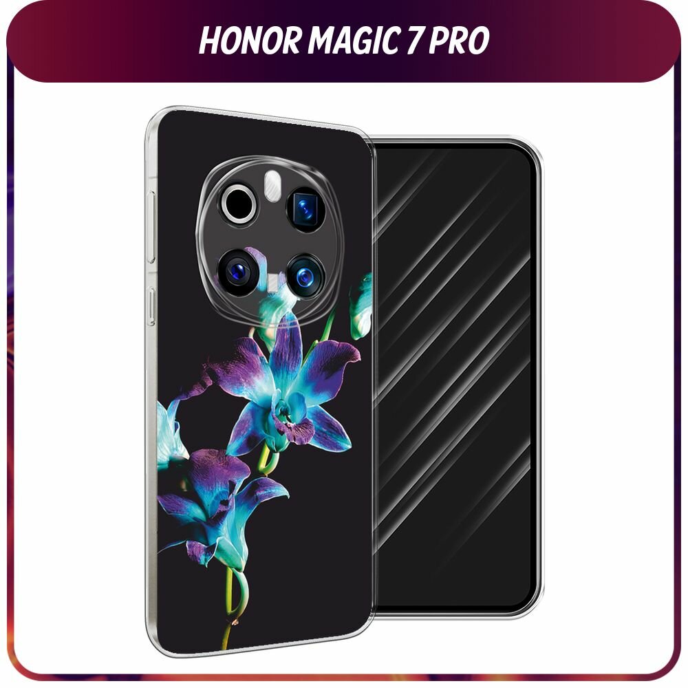 Чехол на Honor Magic 7 Pro / Хонор Мэджик 7 Про с принтом "Синий цветок на черном"