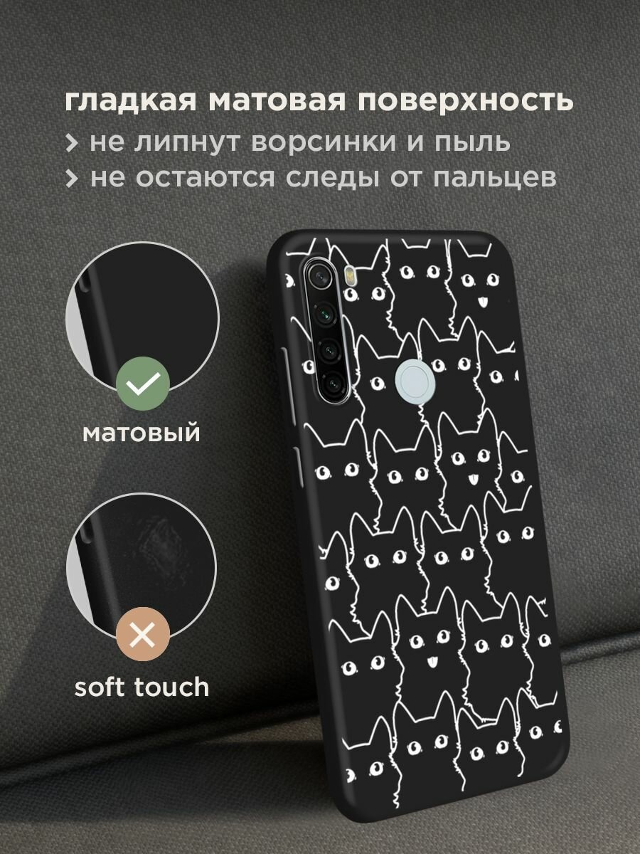 Черный матовый чехол на Xiaomi Redmi Note 8T / Сяоми Редми Нот 8Т с принтом "Множество котиков" — фото 1