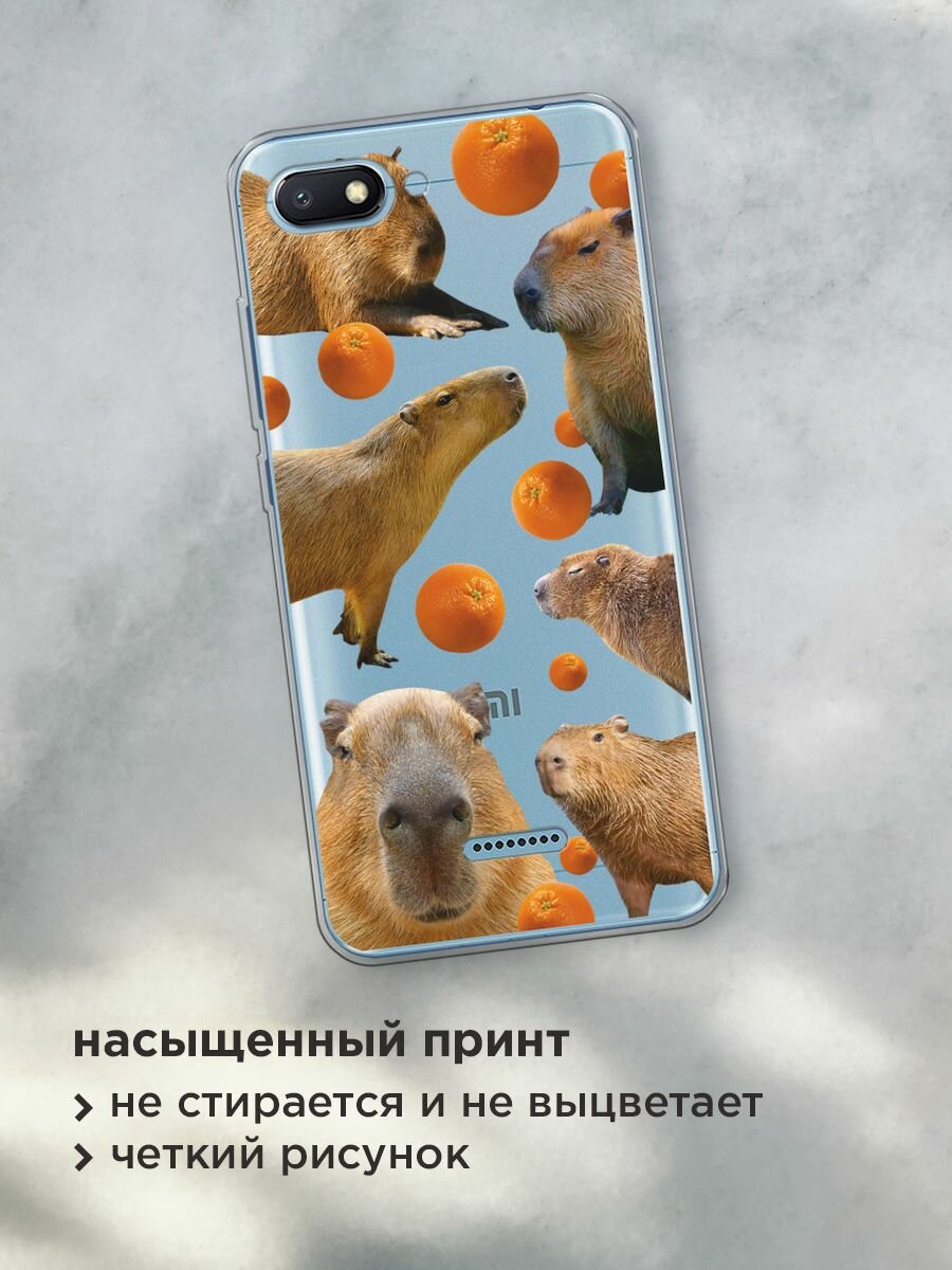Чехол на Xiaomi Redmi 6A / Сяоми Редми 6А с принтом "Капибара и апельсины", прозрачный — фото 1