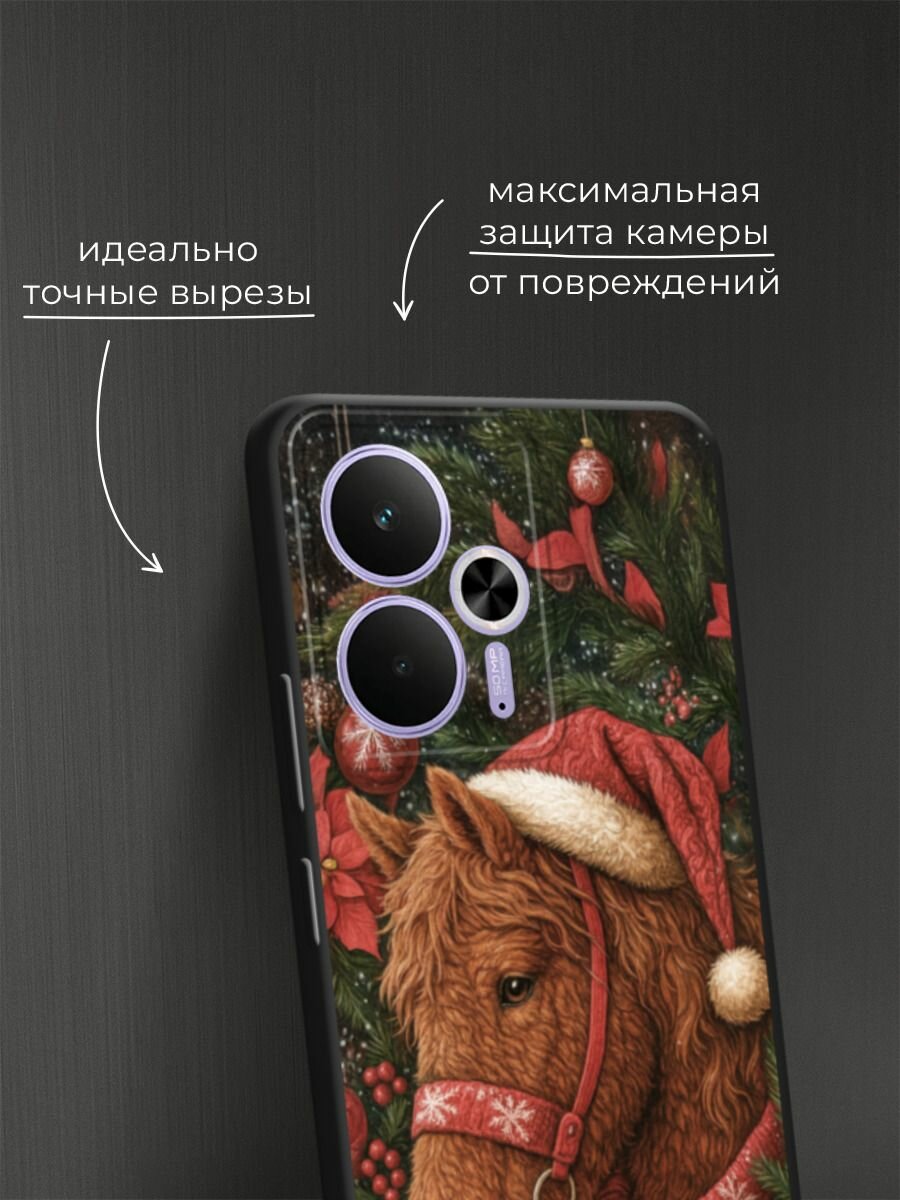 Черный матовый чехол на Realme 14T / Реалми 14Т с принтом "Бурый сказочный конь" — фото 1