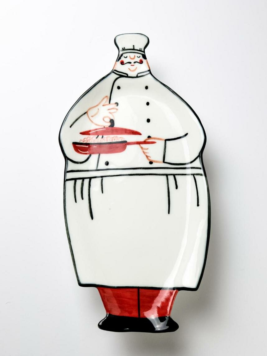 Фигурная тарелка ручной работы «Шеф», полуфарфор, 25 см