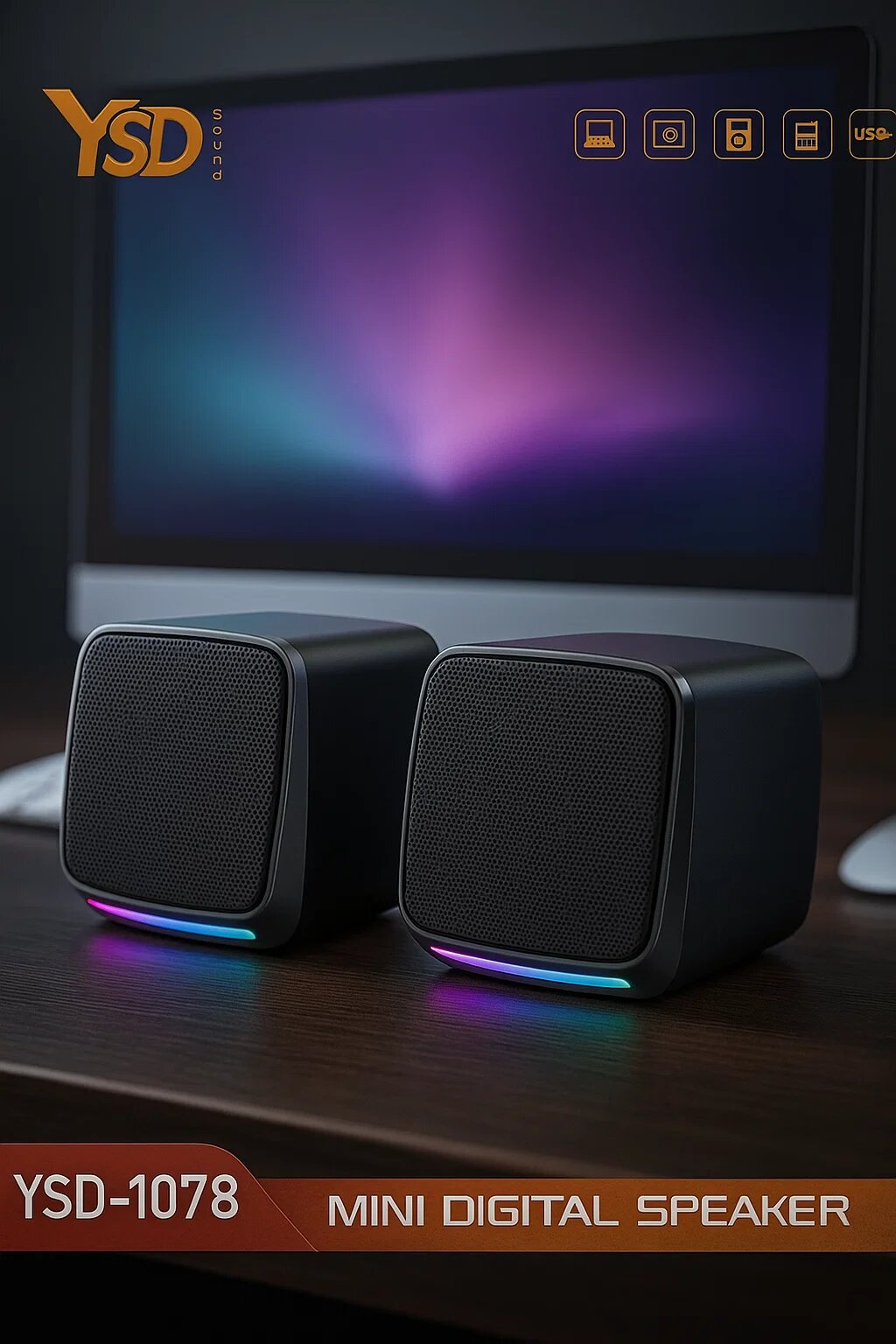 Колонки YSD-1078 Mini Digital Speaker — компактные USB-акустические колонки для ПК и ноутбука