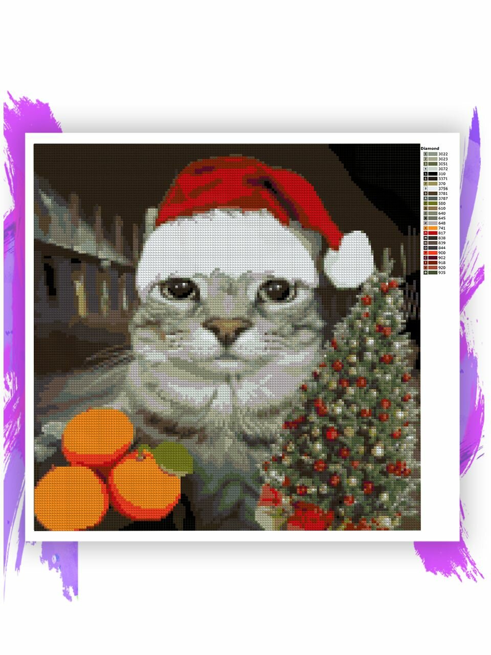 Алмазная мозаика без подрамника - вышивка - Новогодний кот мем 40 х 40 см