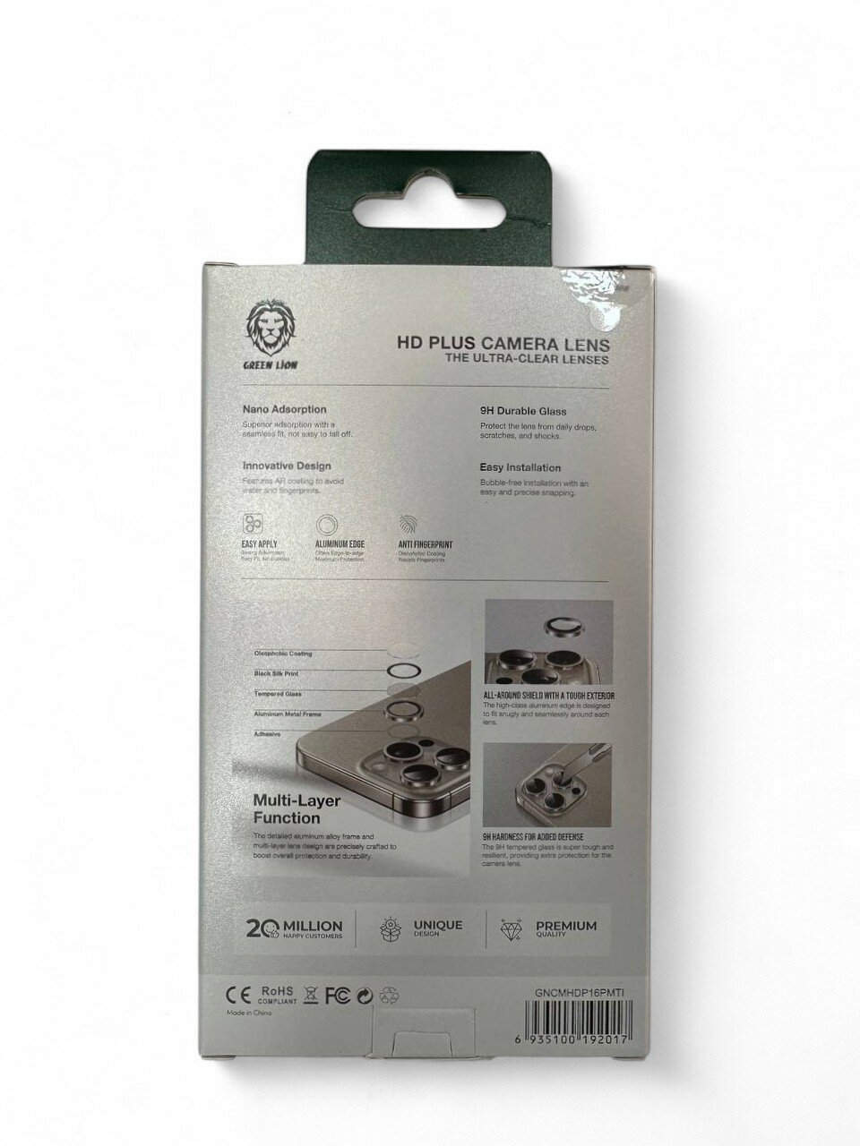 Защитное стекло, на камеру, синий, для Apple iPhone 16pro/16 pro max Green Lion Natural Titanium — фото 1