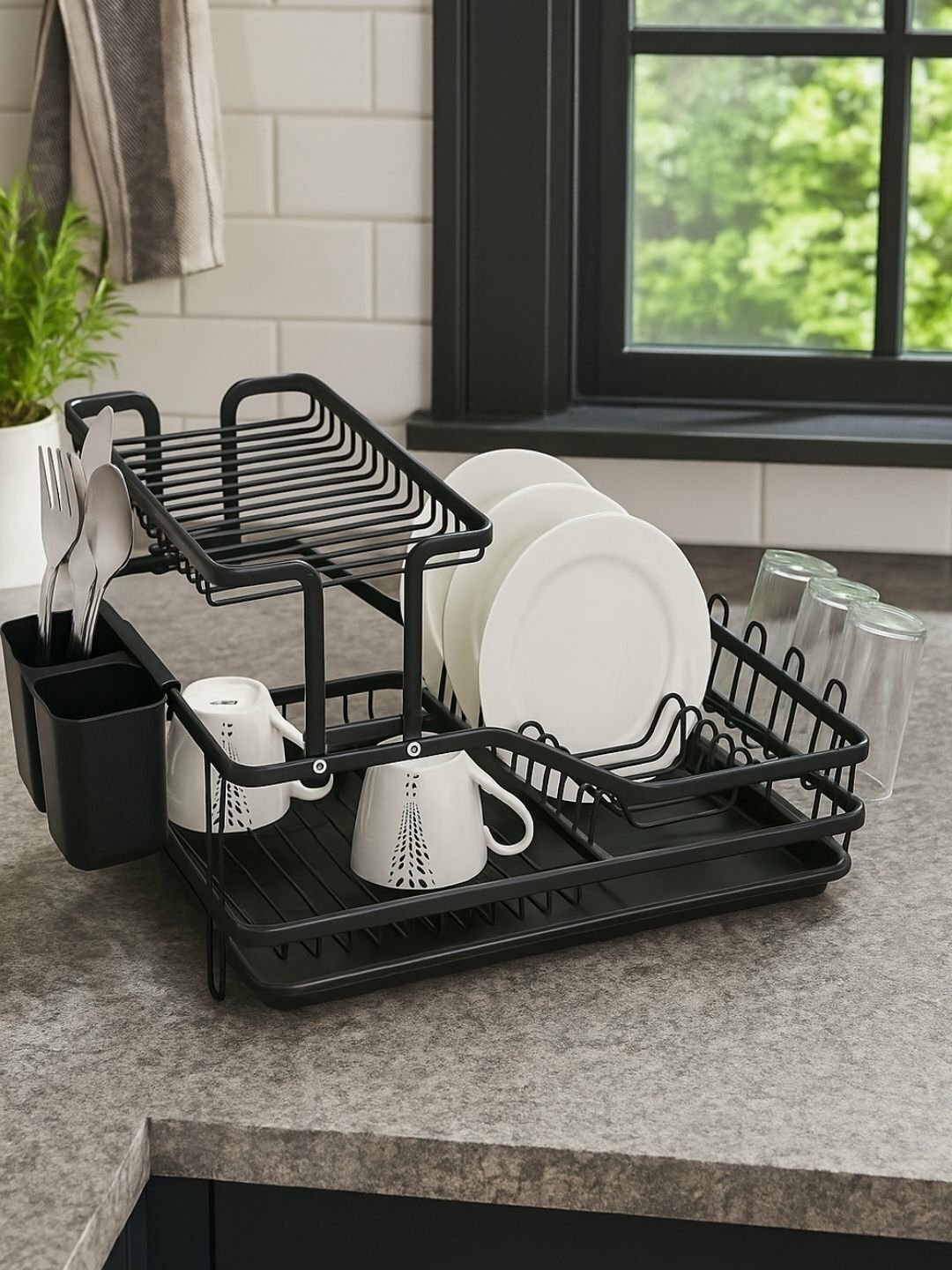 Сушилка для посуды, настольная, с основанием и системой слива