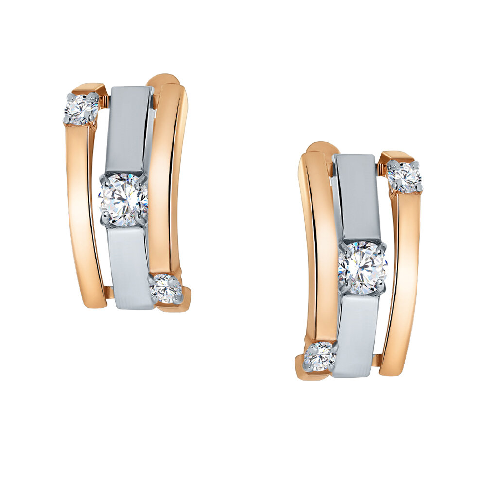 Серьги, золото, 585 проба, фианит