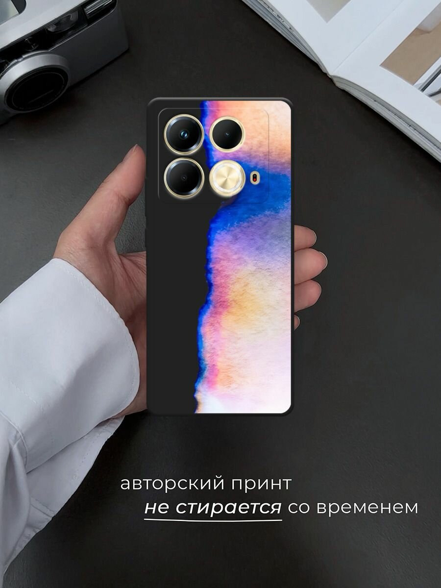 Черный матовый чехол на Infinix Note 40 / Инфиникс Нот 40 с принтом Синяя акварель — фото 1