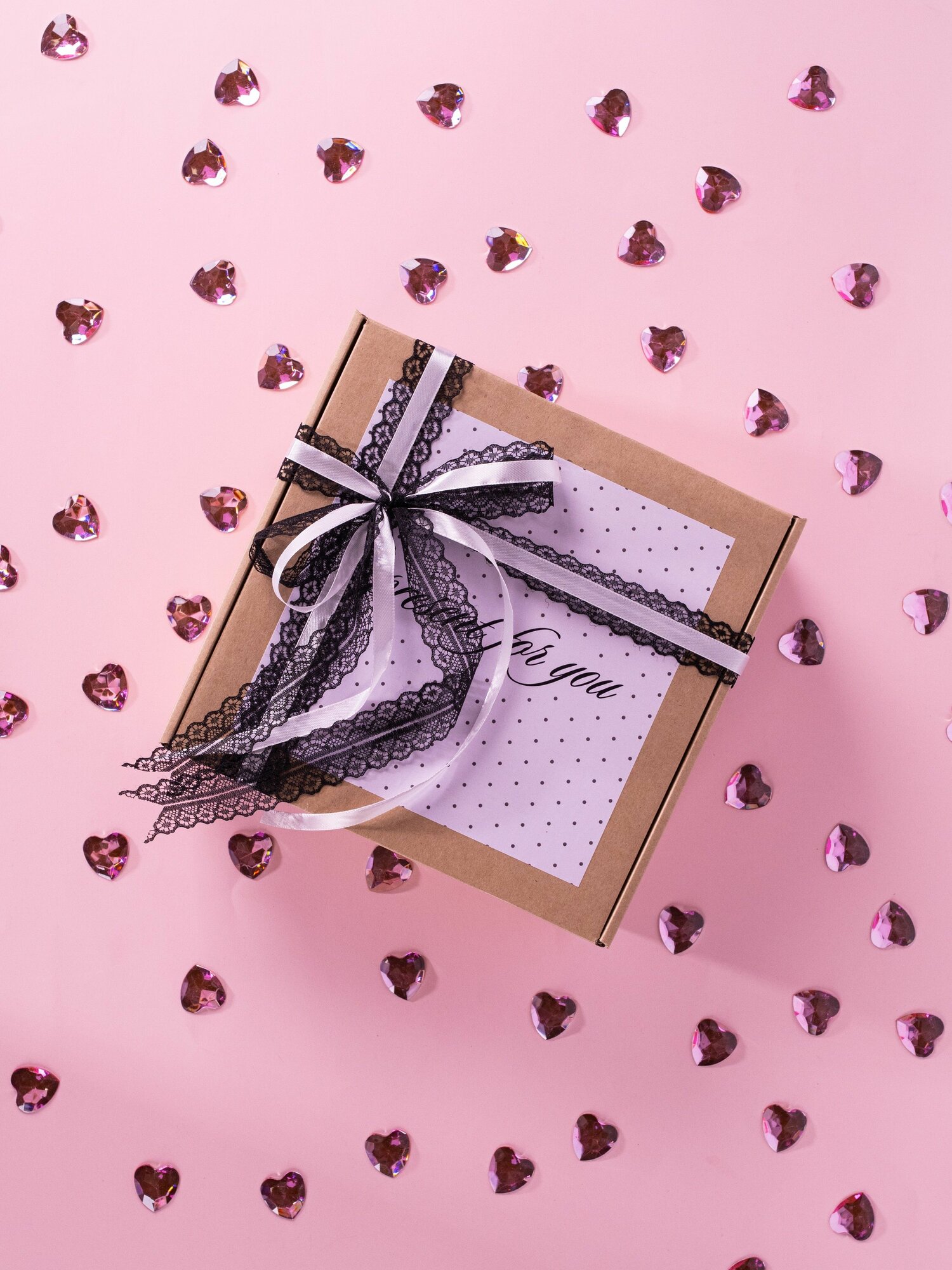 Коробка подарочная, квадратная, черная, светло-розовая, 22x22x10 см