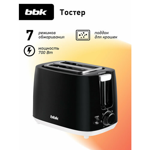 фото Тостер с двумя отделениями для тостов bbk tr82 черный, мощность 700 вт