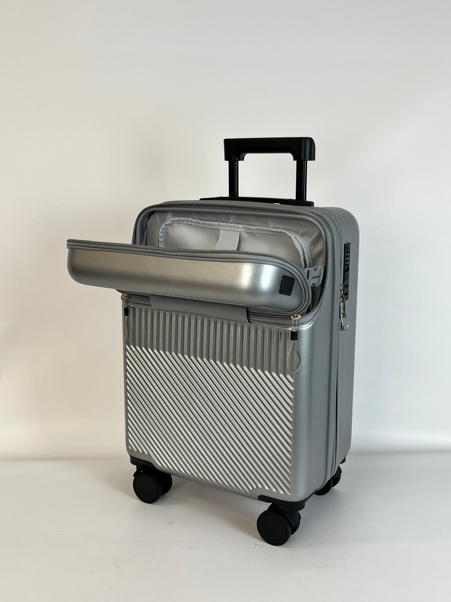 Чемодан , 38 л, серый глянцевый — фото 1