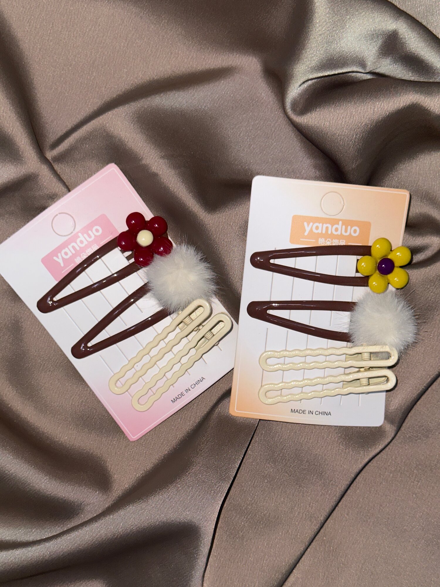 Набор заколок для укладки волос 3в1 , цветочки, цвет шоколадный , тренд зима 2026