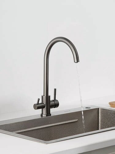 Изображение товара Смеситель для кухни FRAP F43899-49 Оружейная сталь, d35, нержавеющая сталь, с выходом под фильтр