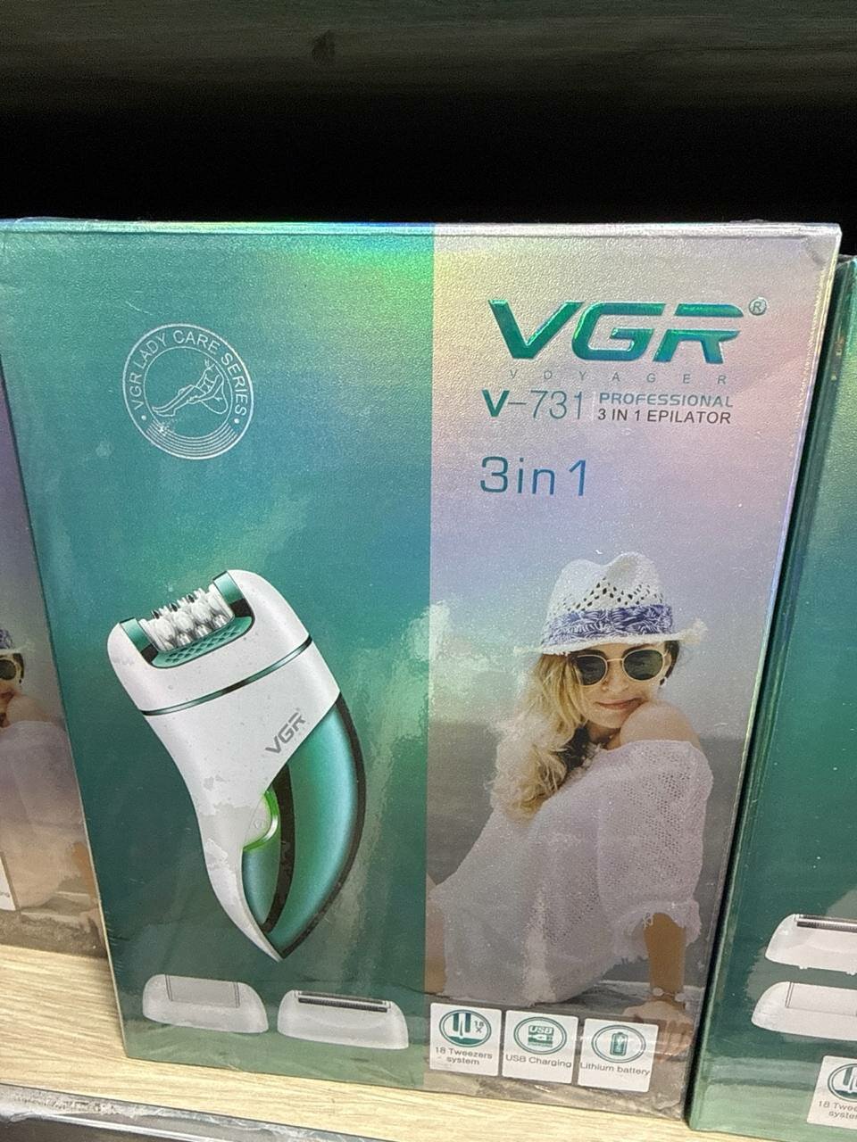 Эпилятор VGR V-731 для лица и тела, 2 скорости, съемный пинцет, розовый