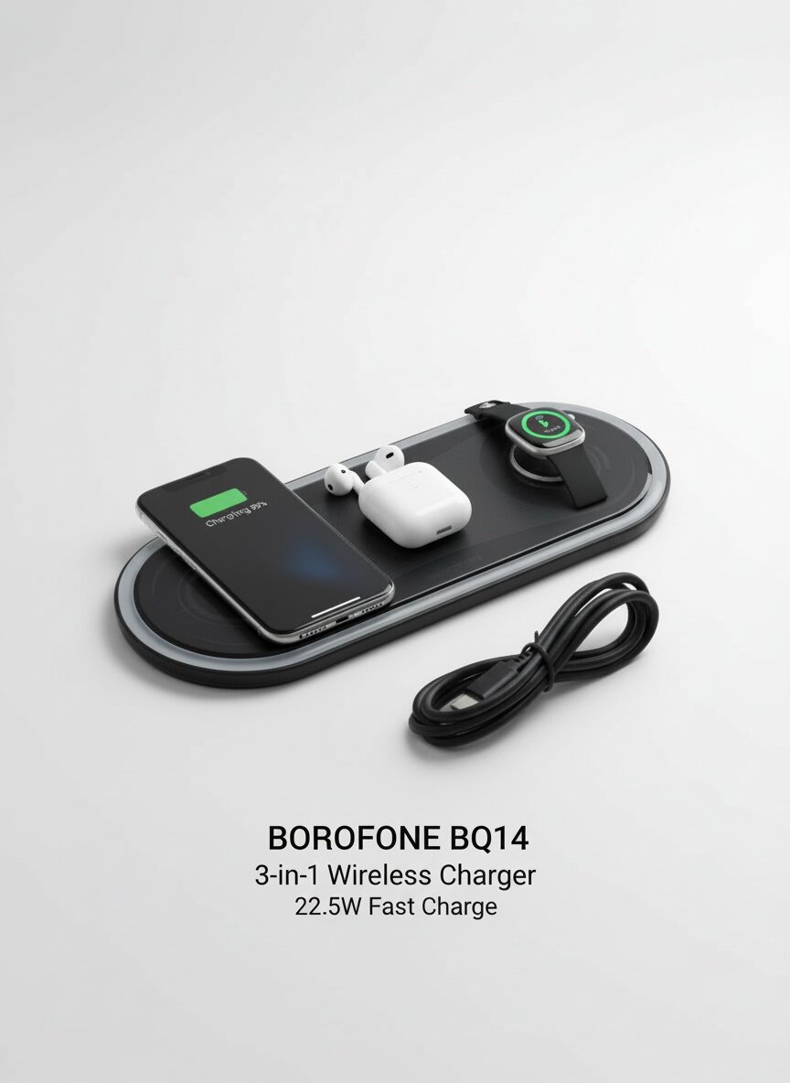 Беспроводное зарядное устройство 3 в 1 Borofone BQ14, для смартфона, 22,5 Вт