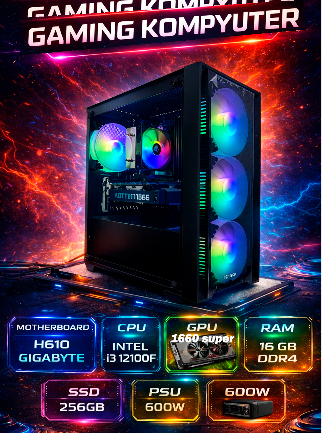 Игровой компьютер GTX 1660 SUPER / i3-12100F / 16GB / SSD 256GB