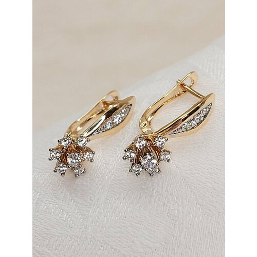 фото Серьги с подвесками xuping jewelry, фианит, размер 20 мм, золотистый