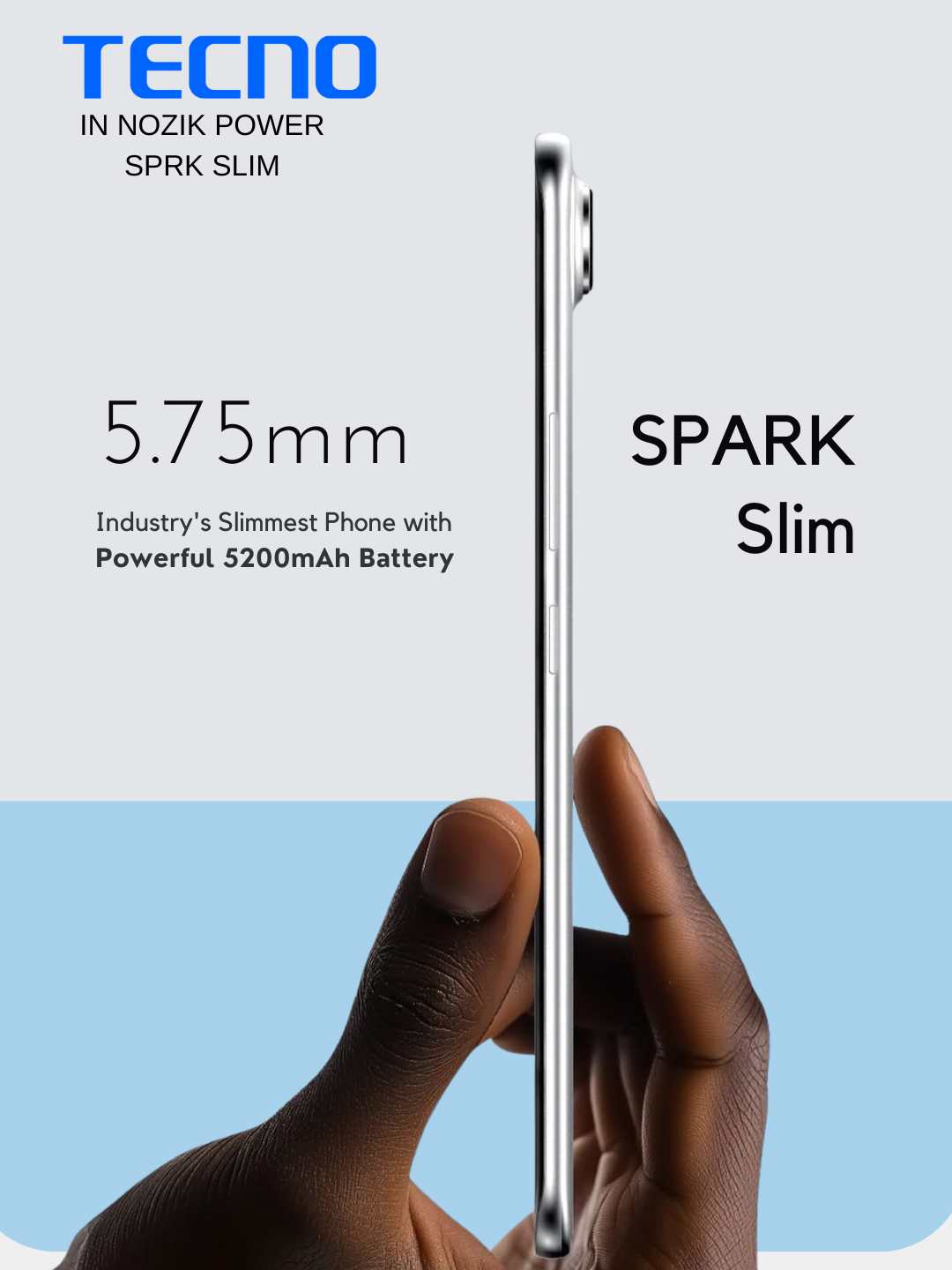 Смартфон Tecno Spark Slim 8/256, IN NOZIK POWER SPRK SLIM, 5,93 мм, 18-месячная гарантия, черный.