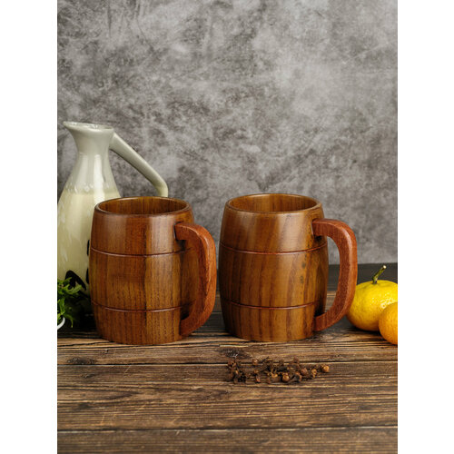 Набор деревянных кружек 350 мл 2 шт Кружки для бани подарочные Кружки для кваса Чайная серия 3328₽