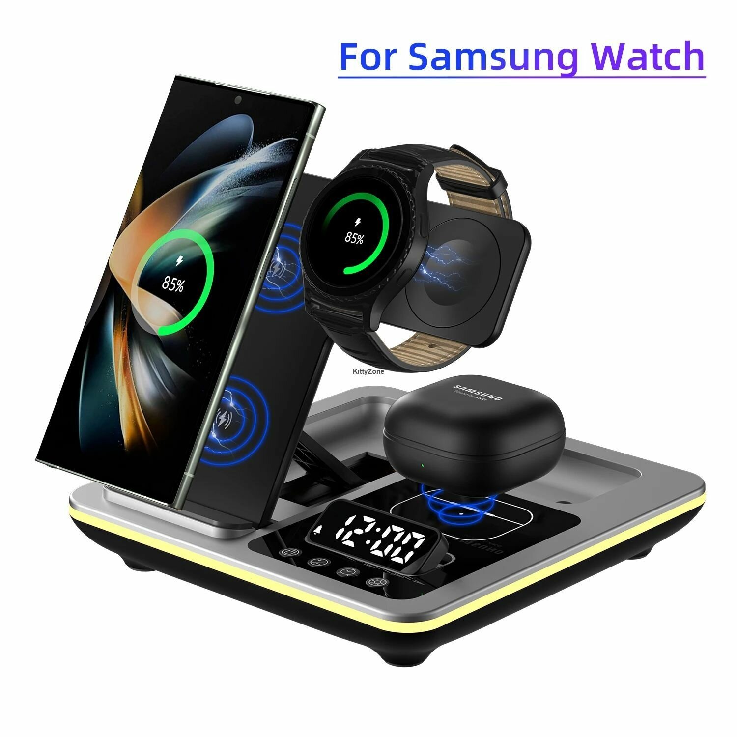 Беспроводное зарядное устройство 5 в 1 с подсветкой для Galaxy S25 Ultra, S24, S23 и Watch 7, 6, 5, Classic