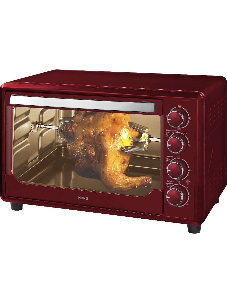 Мини-печь NORD RC 350 R электрическая, духовка электрическая настольная, 6 режимов, 35 л, цвет бордовый