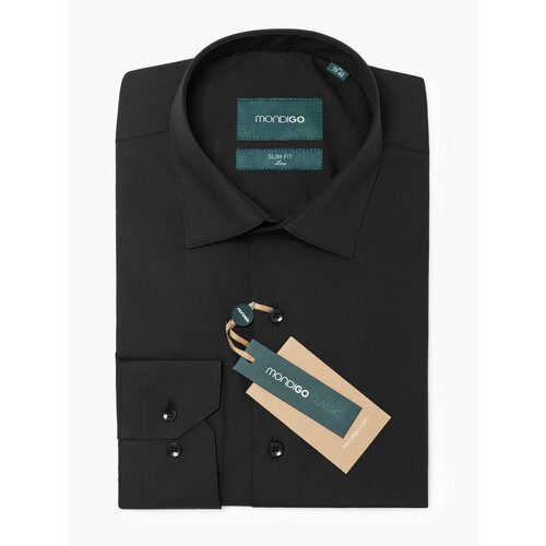 фото Рубашка mondigo на невысокий рост low slim fit с длинным рукавом, размер m - 158-170, черный