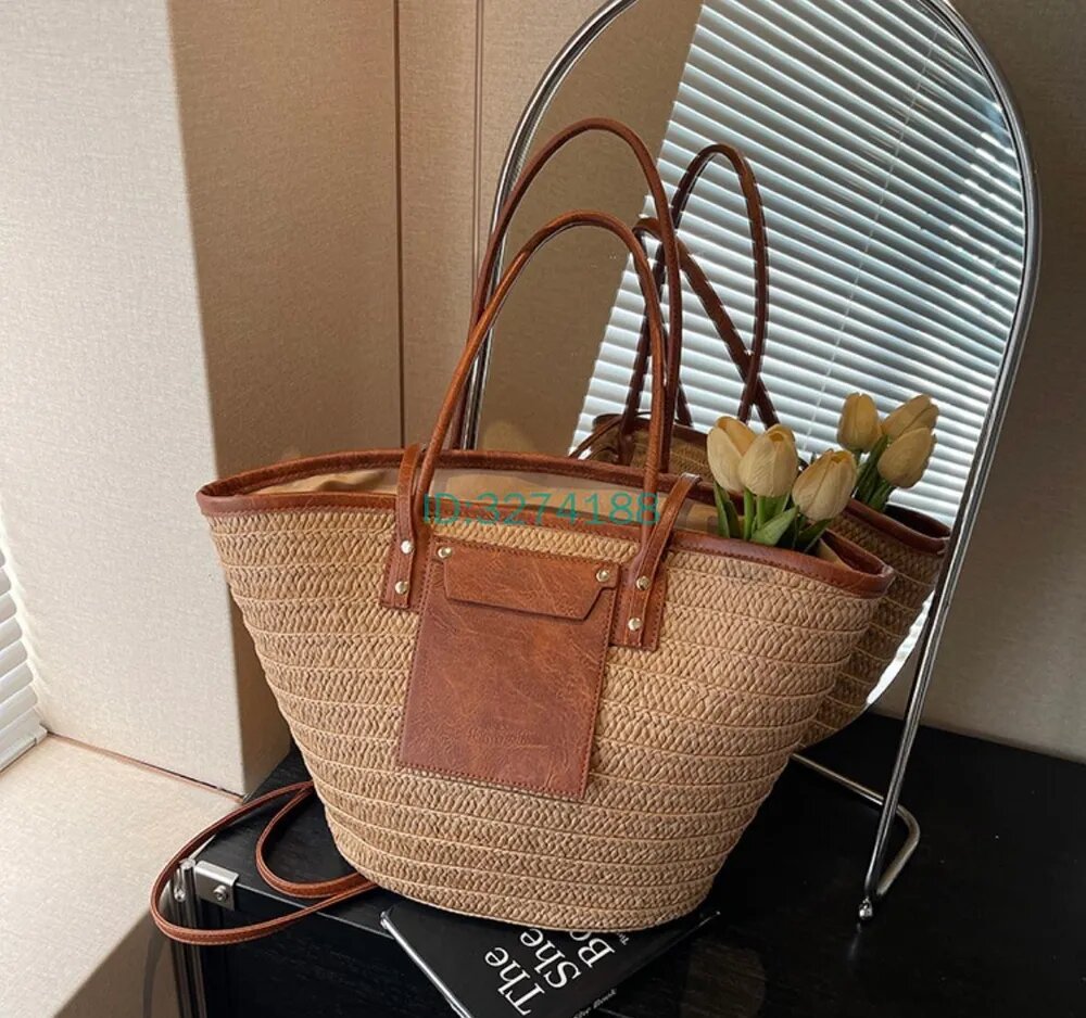 Красивая женская пляжная сумка из волокна с коричневой хлопковой подкладкой и молнией, Китай