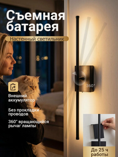 Изображение товара Светильник настенный SEEDIQ беспроводной на батарейках с пультом съемный аккумулятор