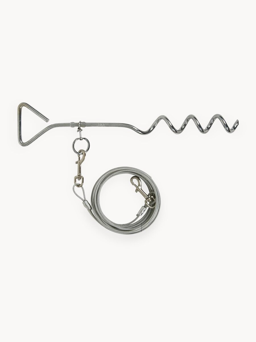 Комплект для привязи собак во дворе, поводок для собак ZooWell Walk серебро 5 метров Трос+колышек