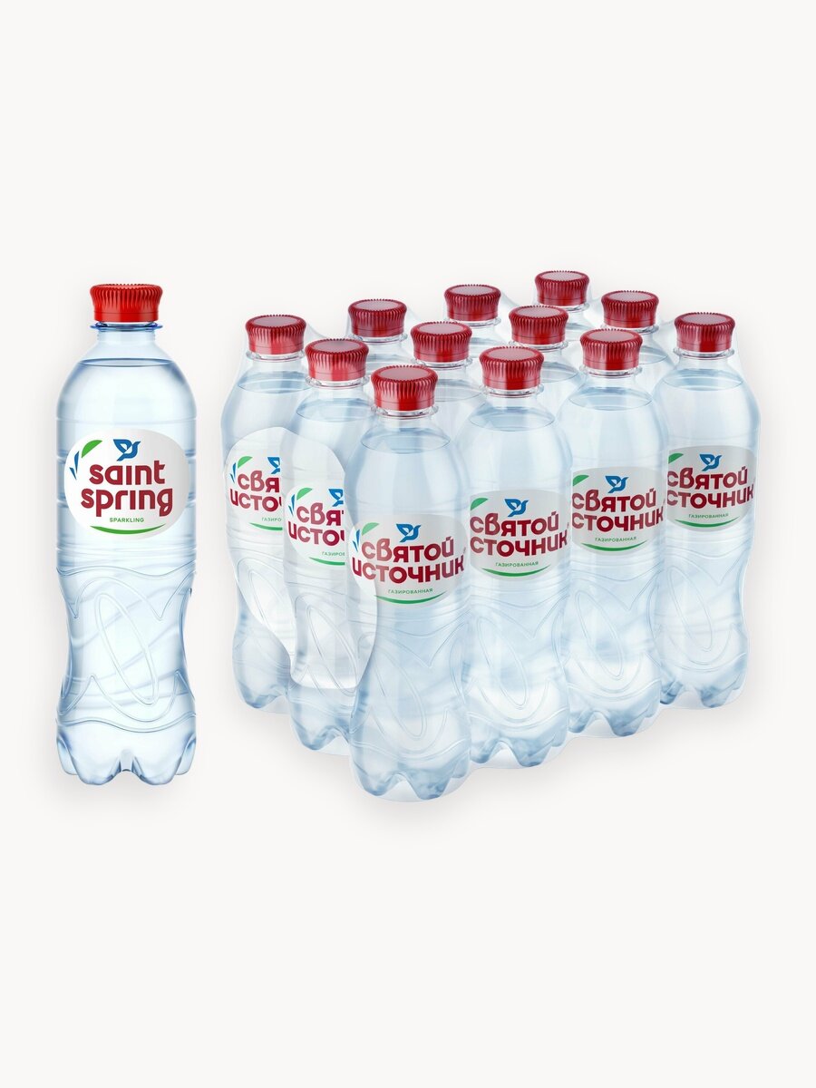 Вода питьевая Святой Источник газированная, ПЭТ, 12 шт. по 0.5 л