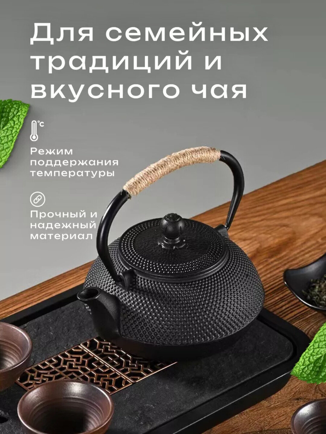 Чугунный чайник заварочный, 2 в 1 газовый, с ситечкой, в японском стиле