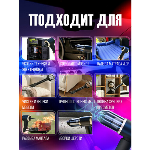 Черный пылесос Автомобильный пылесос Пылесос для дома Мини пылесос 7000 ПА 120 Вт 6 насадок 1904₽