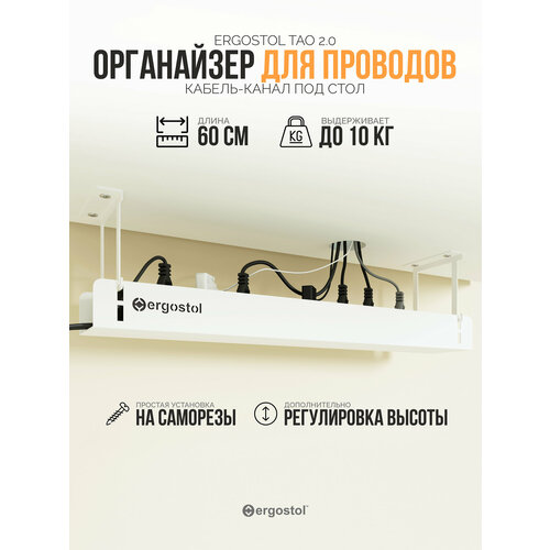 Кабель-канал для стола, органайзер для проводов Тао 2.0, 60 см, белый