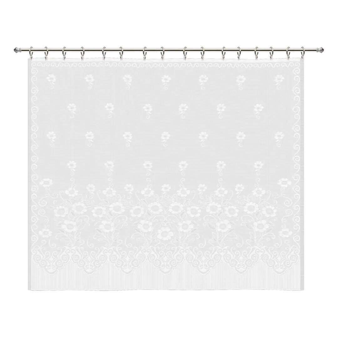 Занавеска для кухни Цветочки без шторной ленты 170x140 см полиэстер цвет белый