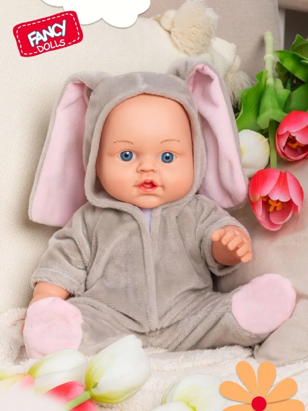 Кукла пупс " Малышка Зайка" с кигуруми от бренда Fancy Dolls 30 см.